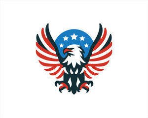 Eagle logo design vector illustration in American flag color. American Eagle icon logo template. 