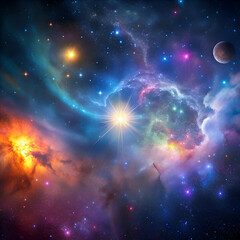 A celestial panorama of vibrant nebulae and twinkling stars.