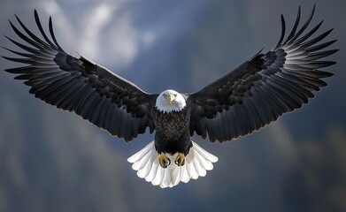 Obraz premium Majestic Bald Eagle in Flight: A Stunning Display of Power and Freedom Soaring Through the Sky