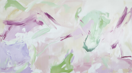 Fototapeta premium Soft pastel shades of pink, lavender, and mint green with smeared strokes, subtle paint sprays, and delicate streaks for a calming artistic vibe