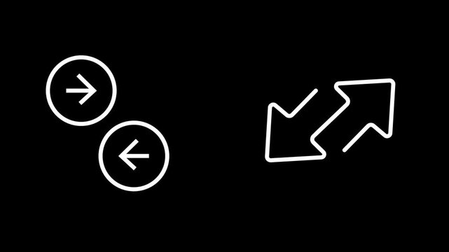 Money Exchange concept. left right arrows icons without backgrounds. Liner left and right arrow in the circle. two side arrows sign and symbol. 2d animated video. 4k size without background
