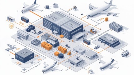 Fototapeta premium Modern Airport Infrastructure with Planes, Cargo, and Facilities