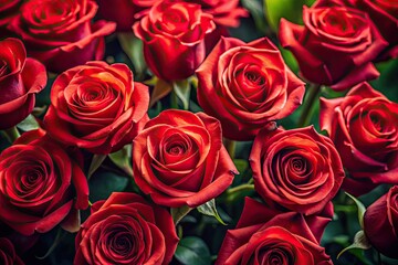 Naklejka premium Stunning AI-generated red rose bouquet: a realistic digital arrangement of artificial flowers.