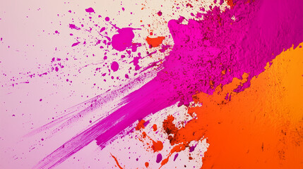Fototapeta premium Bold magenta and vibrant orange paint splashes layered with chaotic brushwork, streaks, and texture sprays for an energetic art concept