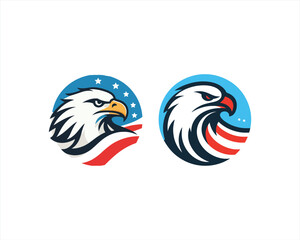 Eagle logo design vector illustration in American flag color. American Eagle icon logo template. 