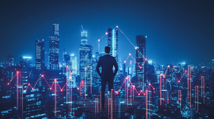 Fototapeta premium Smart digital Innovation city with connection network reciprocity over the cityscape. of future smart wireless digital city and social media networking systems that connects people with in city