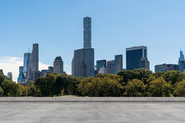 Skyscrapers Cityscape Downtown, New York Skyline Buildings. Beautiful Real Estate. Day time. Empty rooftop View. Success concept.
