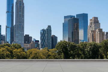 Obraz na płótnie Canvas Skyscrapers Cityscape Downtown, New York Skyline Buildings. Beautiful Real Estate. Day time. Empty rooftop View. Success concept.
