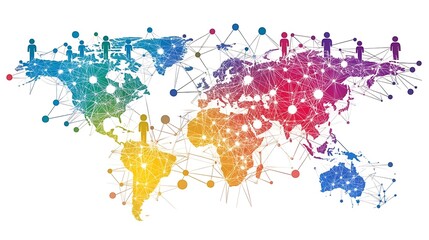 Fototapeta premium Vibrant Digital Illustration: Globally Connected Network, Abstract Style. AI Generated