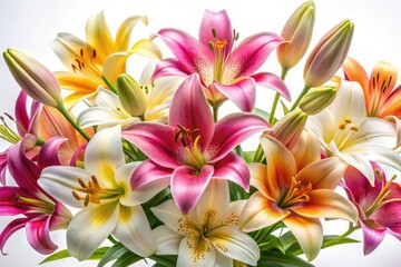 Fototapeta premium Stunning panoramic white lily photography: serene arrangements against a pure white backdrop.