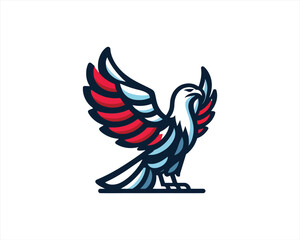 Eagle logo design vector illustration in American flag color. American Eagle icon logo template. 