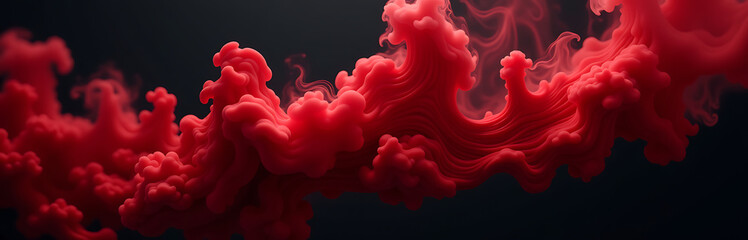 Vibrant Red Smoky Abstract Shapes Swirl Around A Dark Black Backdrop Creating A Dynamic Visual Effect. 00001