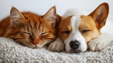 Obraz premium dog sleeps with the cat