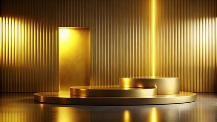 Golden Podium & Wall: Luxury Minimalist Night Photography