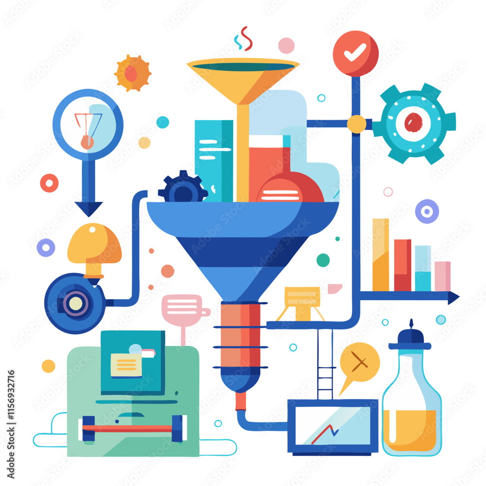 Poster digital pipeline transforming ideas into effective solutions through visual representation of proces