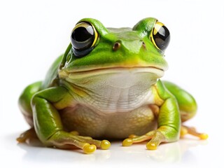 Obraz premium Green Frog Portrait, Amphibian, White Background, Wildlife Photography, Nature Stock Photo