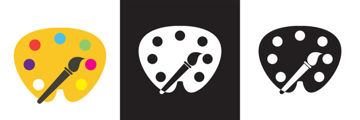 Artist's palette . Painter's tools . Drawing equipment sign business concept.  Vector illustration. isolated on white and black background. EPS 10