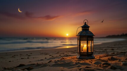 red lantern at sunset