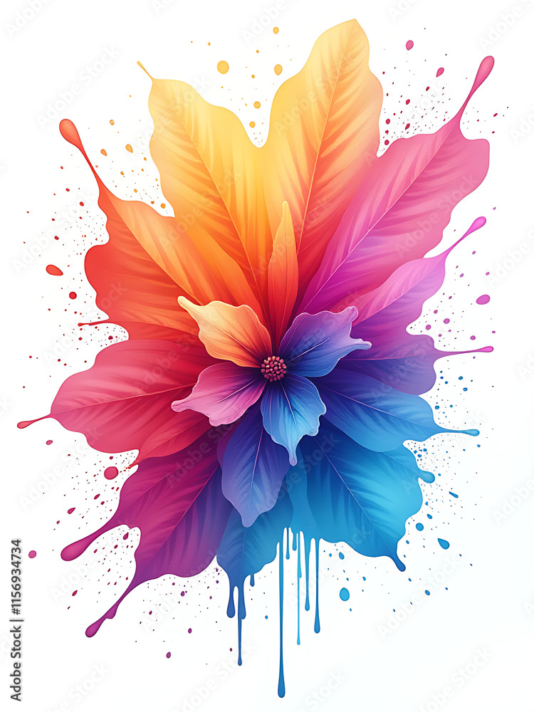 Poster vibrant digital art splash of colorful watercolors isolated against a crisp white background created