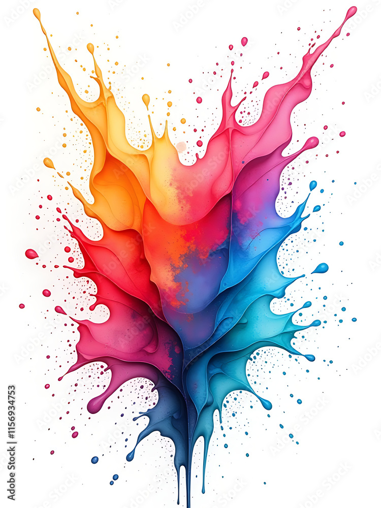 Poster vibrant digital art splash of colorful watercolors isolated against a crisp white background created