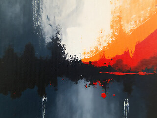 Vibrant Colors On Canvas, Black, White, Gray, And Orange Blended In Textured Brush Strokes To Create A Modern Art Piece. 00003