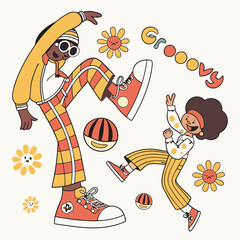 happy funny kids cartoon  playing hand draw illustration