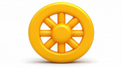 Obraz premium 3D Render Golden Wheel Icon Circular Yellow Sun Shiny Bright Simple Abstract Background