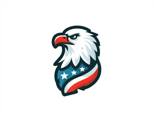 Eagle logo design vector illustration in American flag color. American Eagle icon logo template. 