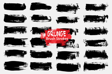 Vector brush strokes collection, Ink splatters, grungy painted lines, artistic design elements:waves,circles,triangles.Vector paintbrush set