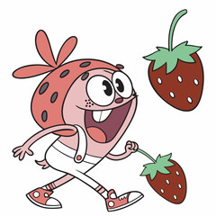 happy funny kids cartoon  playing hand draw illustration