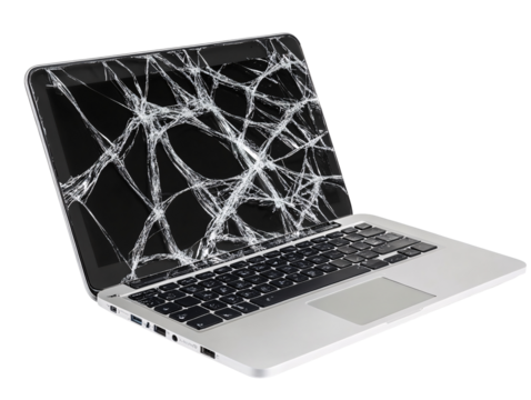 Isolated Broken Laptop with Smashed Screen