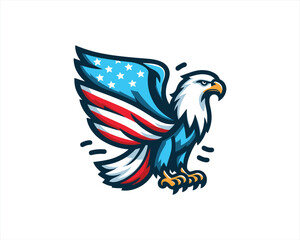 Eagle logo design vector illustration in American flag color. American Eagle icon logo template. 