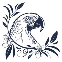 Obraz premium An elegant Parrot head silhouette icon set against a clean white backdrop