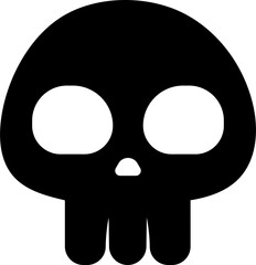 Stylized black skull icon with two large, round eye sockets and a small triangular nose cavity

