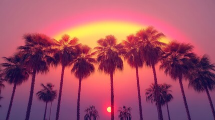Tall Palm Trees Under a Vibrant Rainbow Sky
