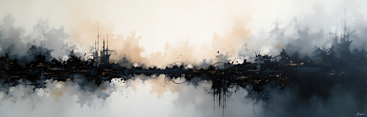 Vibrant Abstract Art Piece Created With Textured Brush Strokes On A Large Canvas In Shades Of Black, White, Gray, And Beige. 00002