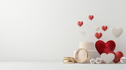 valentine jewelry concept Decorative hearts and jewelry create a romantic atmosphere for celebrations.