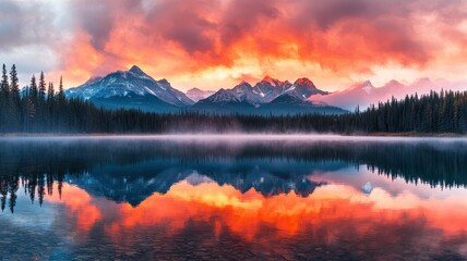 Serene Sunrise Mountain Lake Reflection Vivid Colors Scenic Nature