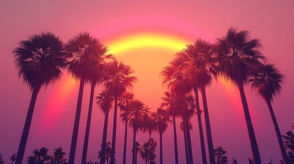Tall Palm Trees Under a Vibrant Rainbow Sky