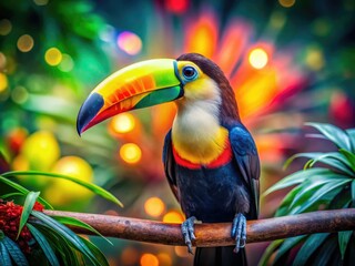 Obraz premium Surreal toucan: vibrant plumage explodes in tropical fantasy.