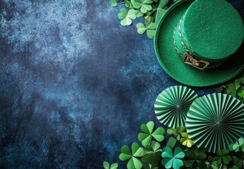 Naklejka premium Festive Green St. Patrick's Day Background Featuring Clover Leaves and Decorative Elements for Celebrations, Parties, and Special Events