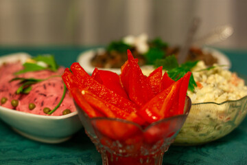 New Year's Eve celebration, food, festive table