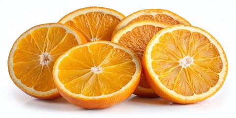 Fototapeta premium Juicy Orange Slices: Vibrant Macro Photography of Fresh Citrus Fruit Isolated on White