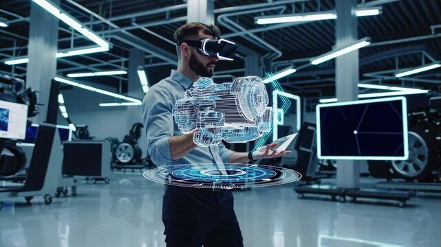 Virtual reality technology in automotive innovation and design at a modern facility