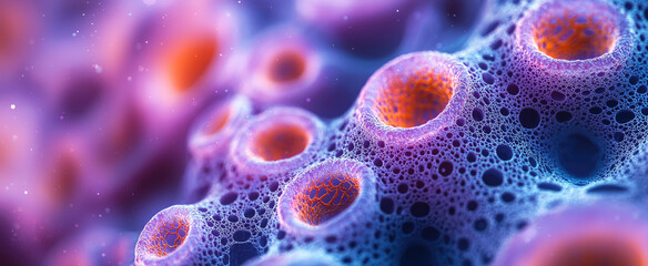 Microscopic view of abstract cell wall structures in vivid colors for scientific and educational design