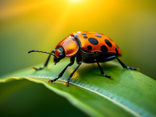 Naklejka premium A ladybug is on a leaf