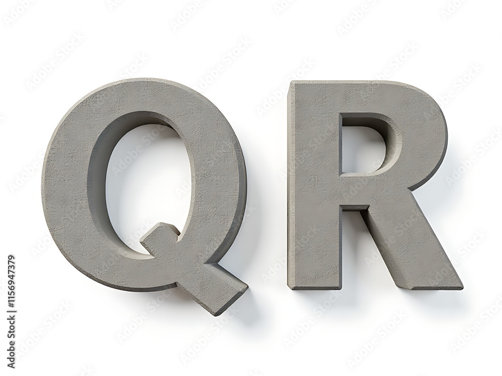 Poster two stone letters q and r are isolated on a plain white background. 00003