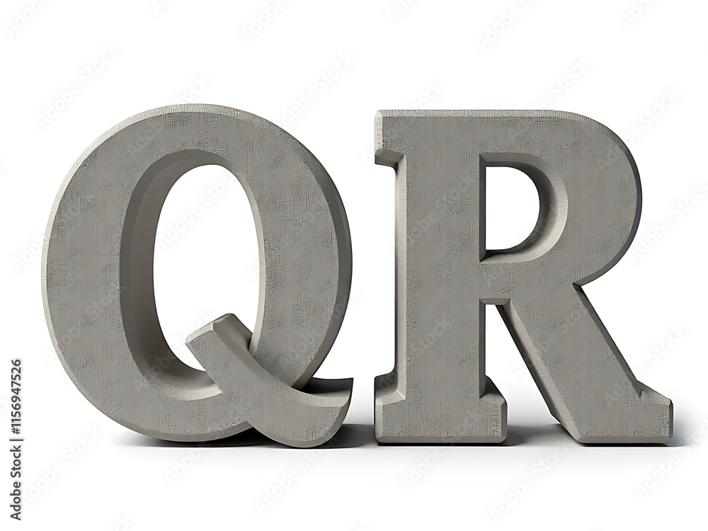 Poster two stone letters q and r are isolated on a plain white background. 00001
