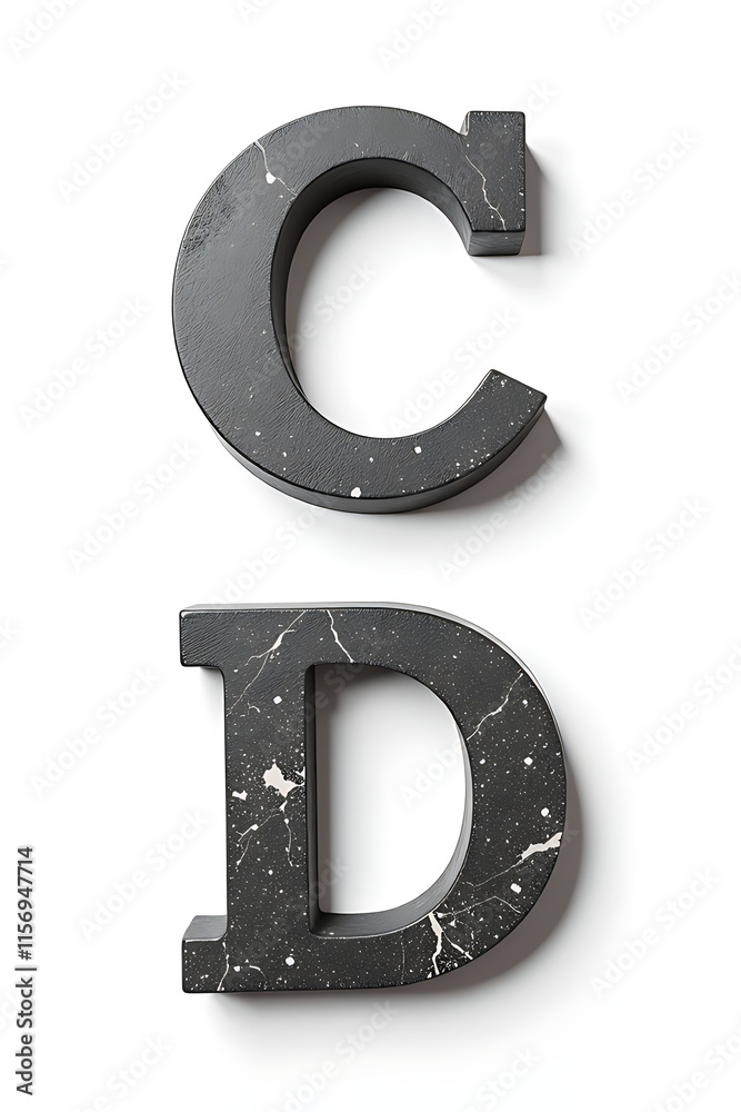 Poster Two Stone Letters C And D Isolated Against A Clean White Background For Easy Viewing And Design Purposes. 00003