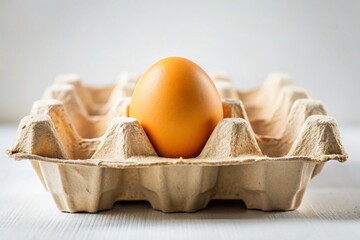 Lonely Chicken Egg in Cardboard Carton: Sad Food Photography Stock Image